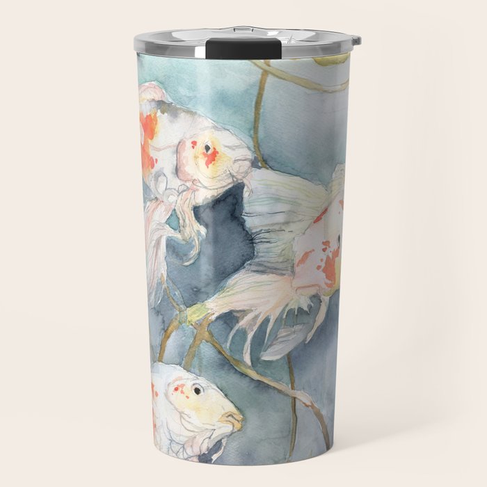 Koi Fish Painting, Underwater Water Lily Travel Mug Gallery Image 1