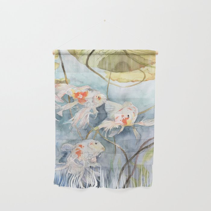Koi Fish Painting, Underwater Water Lily Wall Hanging Gallery Image 1