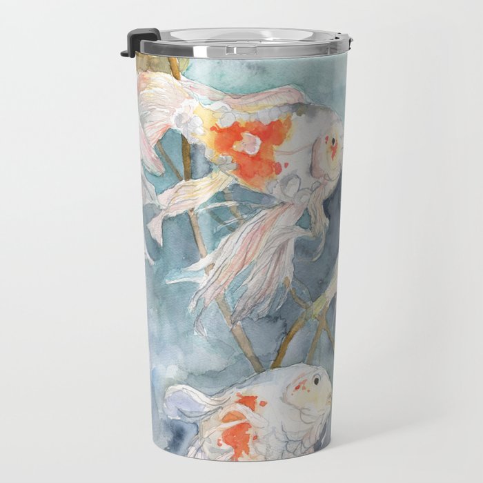 Koi Fish Painting, Underwater Water Lily Travel Mug Gallery Image 3