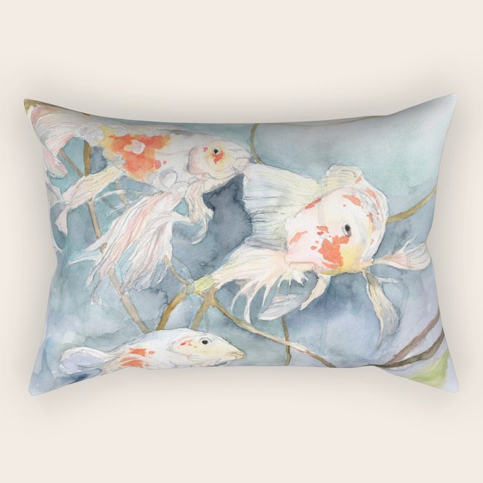 Koi Fish Painting, Underwater Water Lily Rectangular Pillow Gallery Image 2