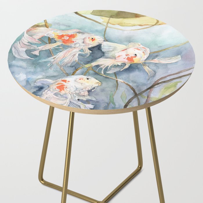 Koi Fish Painting, Underwater Water Lily Side Table Gallery Image 2