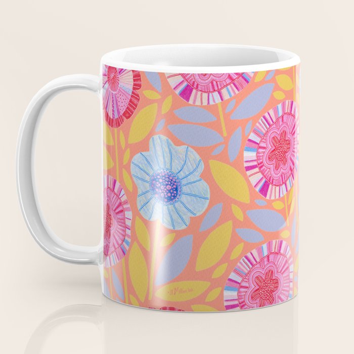 Folk Floral Blossoms in Sweet Peach Coffee Mug Gallery Image 3
