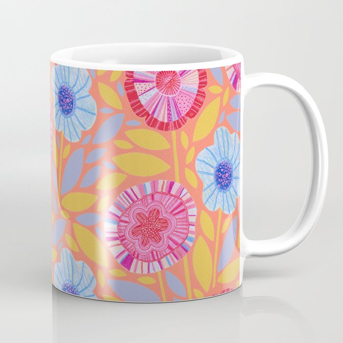 Folk Floral Blossoms in Sweet Peach Coffee Mug Gallery Image 1