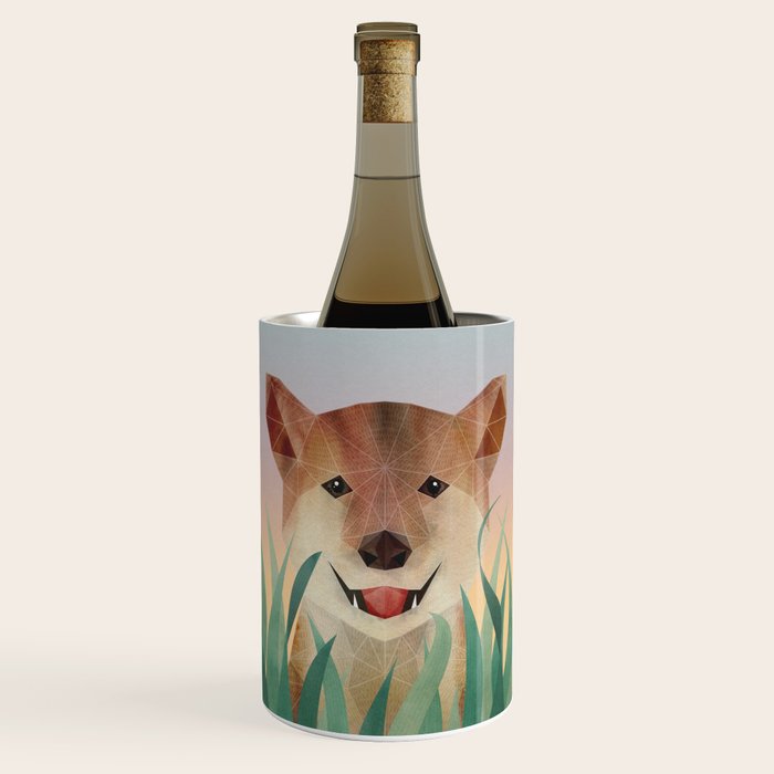 Happy Shiba in the Grass (Sunrise Dog) Wine Chiller Gallery Image 1