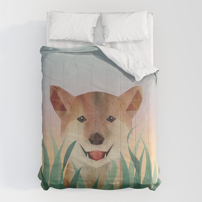 Happy Shiba in the Grass (Sunrise Dog) Comforter Gallery Image 1