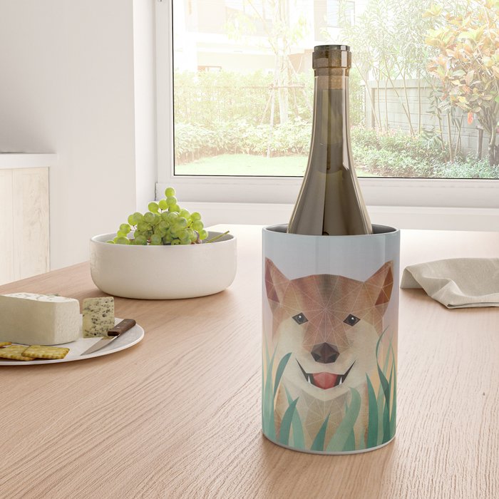 Happy Shiba in the Grass (Sunrise Dog) Wine Chiller Gallery Image 4