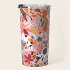 Autumn joy // light pink background cats dancing with many leaves in fall colors Travel Mug Gallery Image 3