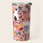 Autumn joy // light pink background cats dancing with many leaves in fall colors Travel Mug Gallery Image 2