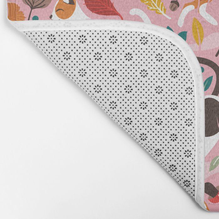 Autumn joy // light pink background cats dancing with many leaves in fall colors Bath Mat Gallery Image 2