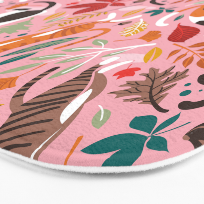 Autumn joy // light pink background cats dancing with many leaves in fall colors Bath Mat Gallery Image 3