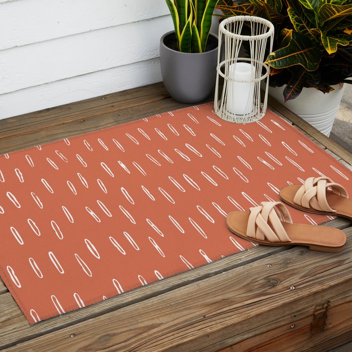 Boho, Raindrops Pattern in Terracotta Outdoor Rug Gallery Image 2