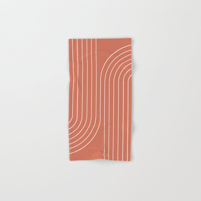 Minimal Line Curvature XCIV Coral Red Mid Century Modern Arch Abstract Bath Towel Gallery Image 1