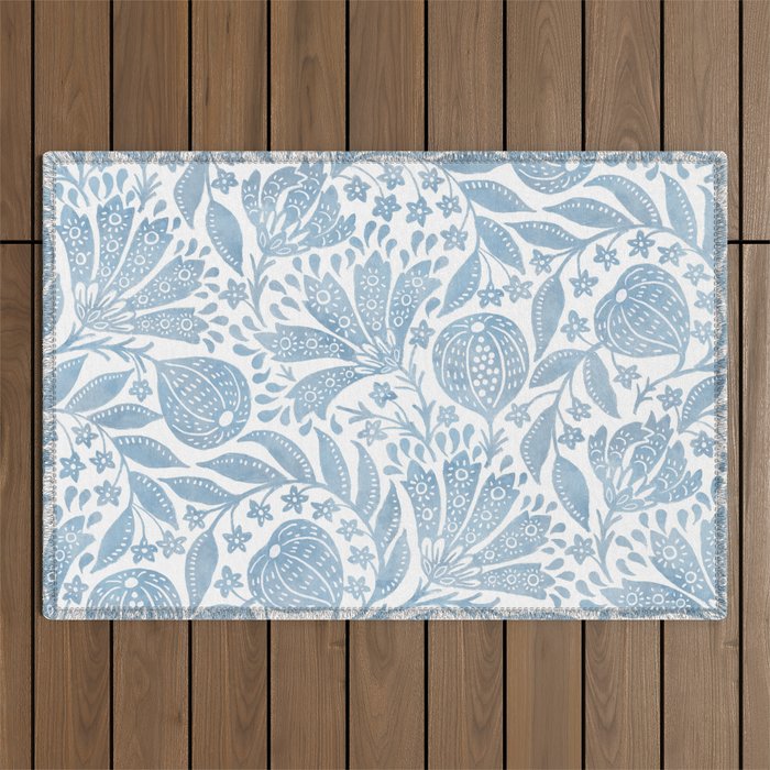 French Country Fig Garden In Blue Outdoor Rug Gallery Image 1
