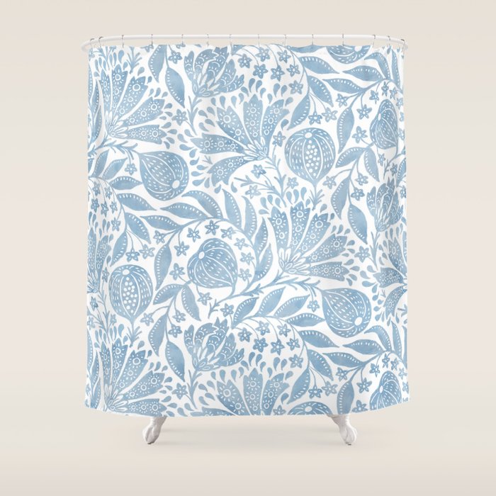 French Country Fig Garden In Blue Shower Curtain Gallery Image 1