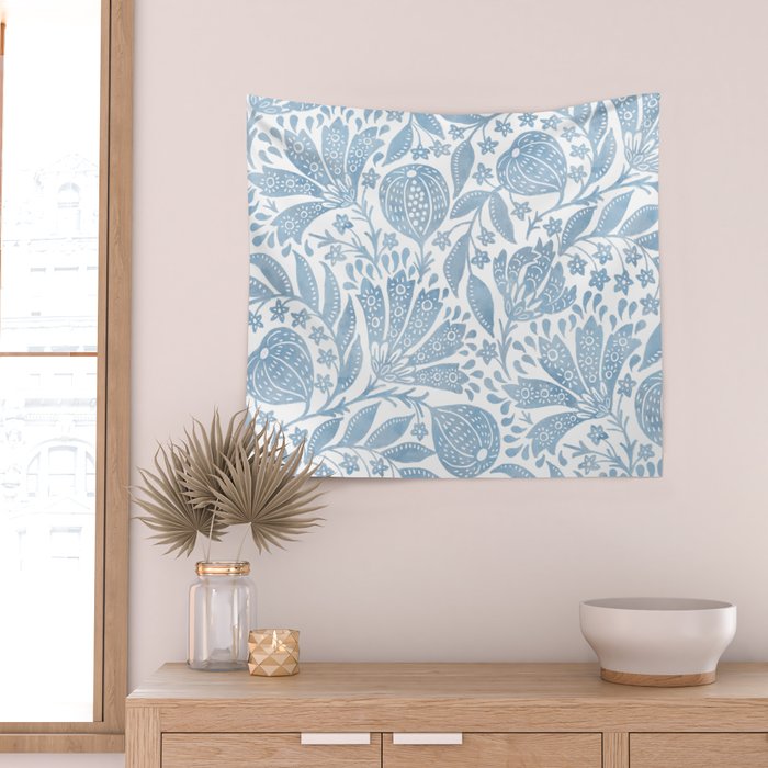 French Country Fig Garden In Blue Wall Tapestry Gallery Image 2