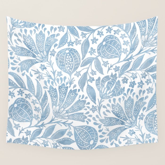 French Country Fig Garden In Blue Wall Tapestry Gallery Image 4