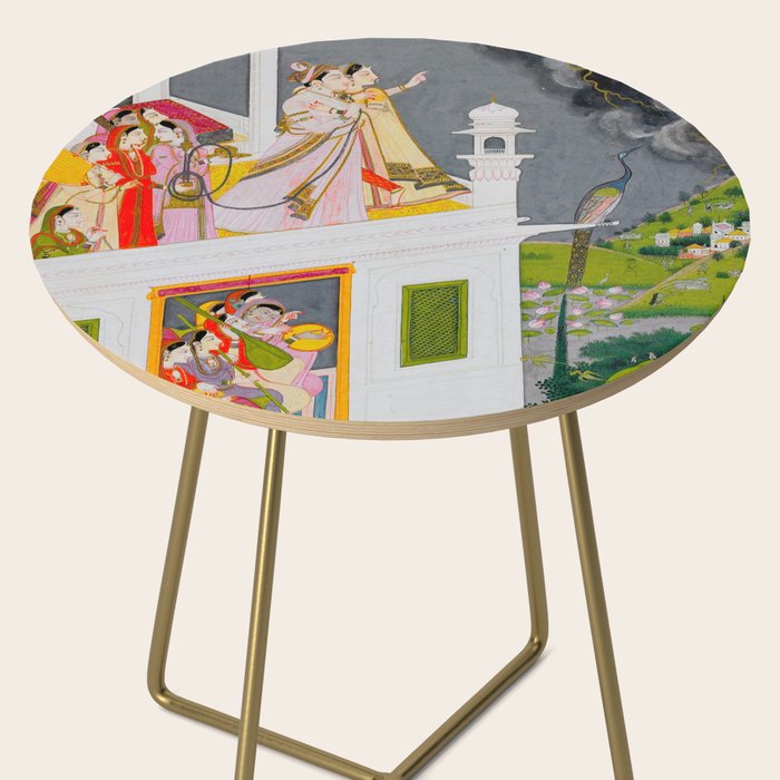 Lovers Watching an Approaching Thunderstorm, Indian Miniature Painting  Side Table Gallery Image 2