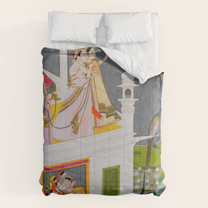 Lovers Watching an Approaching Thunderstorm, Indian Miniature Painting  Comforter Gallery Image 1