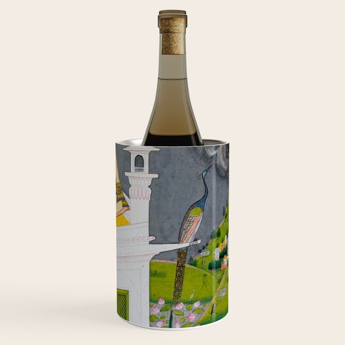 Lovers Watching an Approaching Thunderstorm, Indian Miniature Painting  Wine Chiller Gallery Image 3