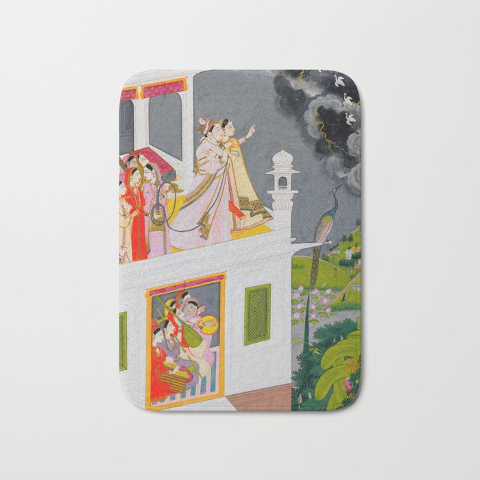 Lovers Watching an Approaching Thunderstorm, Indian Miniature Painting  Bath Mat Gallery Image 1