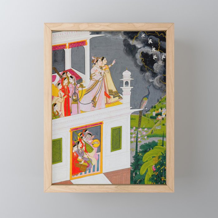 Lovers Watching an Approaching Thunderstorm, Indian Miniature Painting  Mini Art Print Gallery Image 1