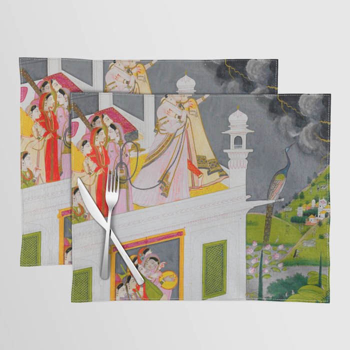 Lovers Watching an Approaching Thunderstorm, Indian Miniature Painting  Placemat Gallery Image 1