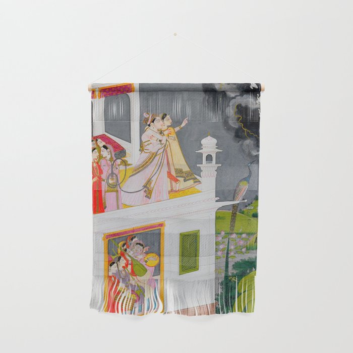 Lovers Watching an Approaching Thunderstorm, Indian Miniature Painting  Wall Hanging Gallery Image 1