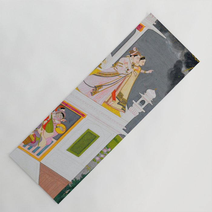 Lovers Watching an Approaching Thunderstorm, Indian Miniature Painting  Yoga Mat Gallery Image 1