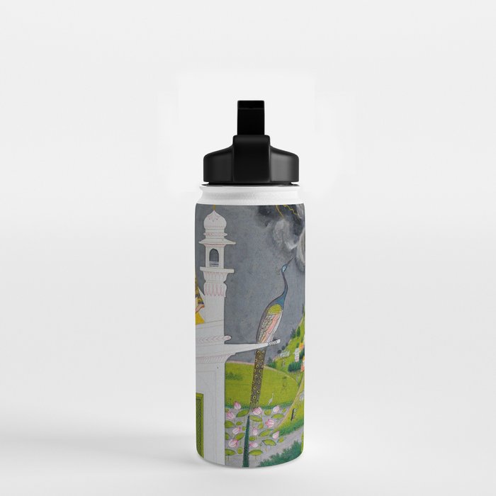 Lovers Watching an Approaching Thunderstorm, Indian Miniature Painting  Water Bottle Gallery Image 2