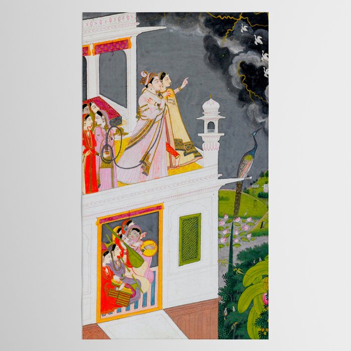 Lovers Watching an Approaching Thunderstorm, Indian Miniature Painting  Tablecloth Gallery Image 2