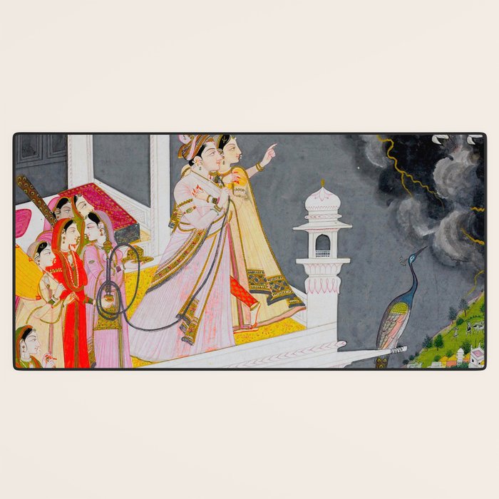 Lovers Watching an Approaching Thunderstorm, Indian Miniature Painting  Desk Mat Gallery Image 3