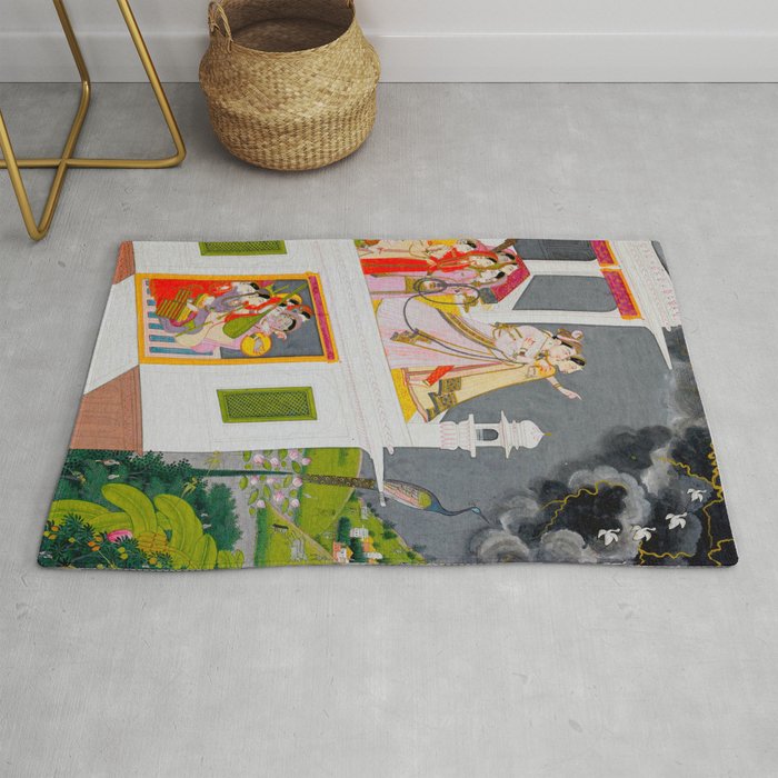 Lovers Watching an Approaching Thunderstorm, Indian Miniature Painting  Rug Gallery Image 1