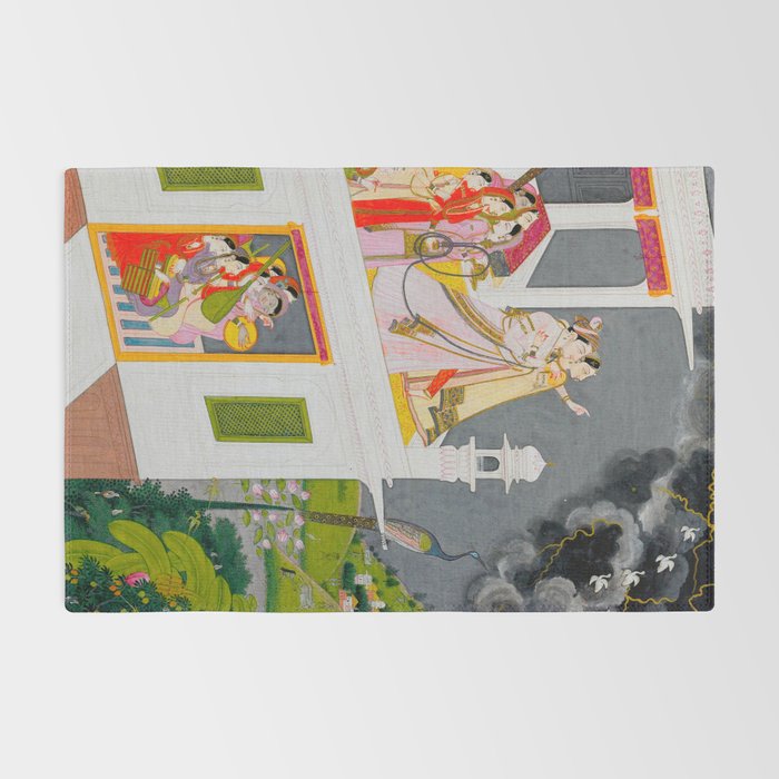 Lovers Watching an Approaching Thunderstorm, Indian Miniature Painting  Rug Gallery Image 2