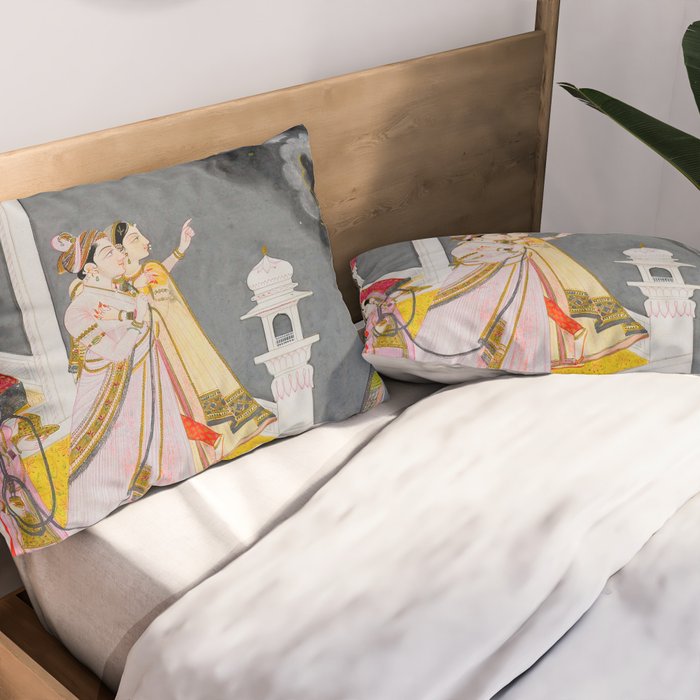 Lovers Watching an Approaching Thunderstorm, Indian Miniature Painting  Pillow Sham Gallery Image 2
