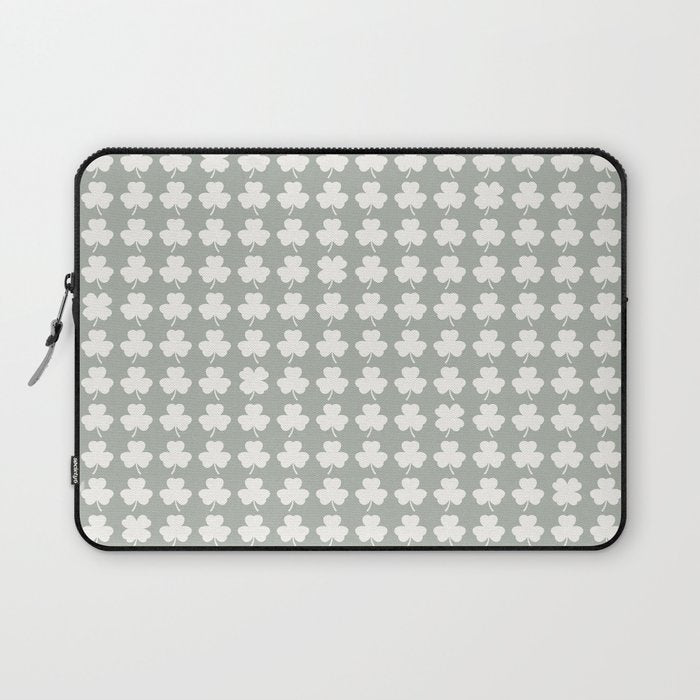 Clovers XXXV Neutral Green Botanical Pattern Laptop Sleeve Gallery Image 1