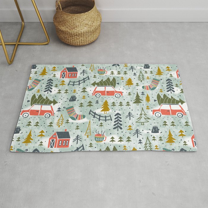 Home For The Holidays Blush Mint Christmas Rug Gallery Image 1