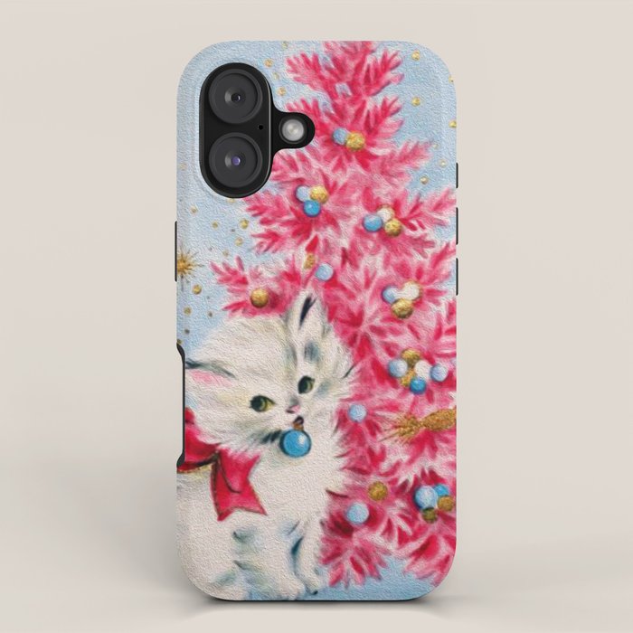 Retro Christmas, Vintage Christmas Kitten iPhone Case
