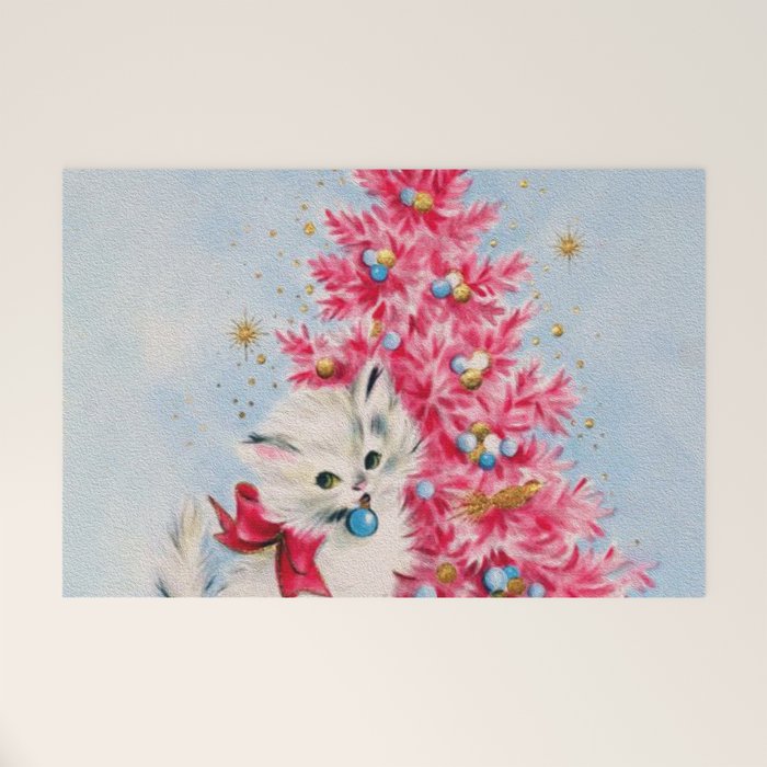 Retro Christmas, Vintage Christmas Kitten Welcome Mat