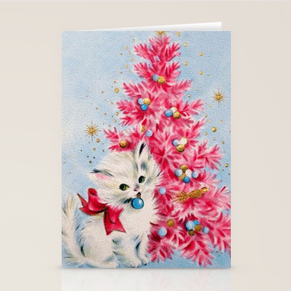 Retro Christmas, Vintage Christmas Kitten Stationery Card Gallery Image 1