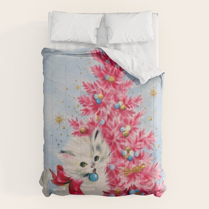Retro Christmas, Vintage Christmas Kitten Comforter Gallery Image 6