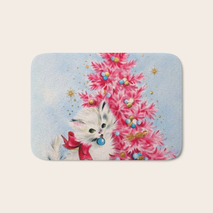 Retro Christmas, Vintage Christmas Kitten Bath Mat Gallery Image 1