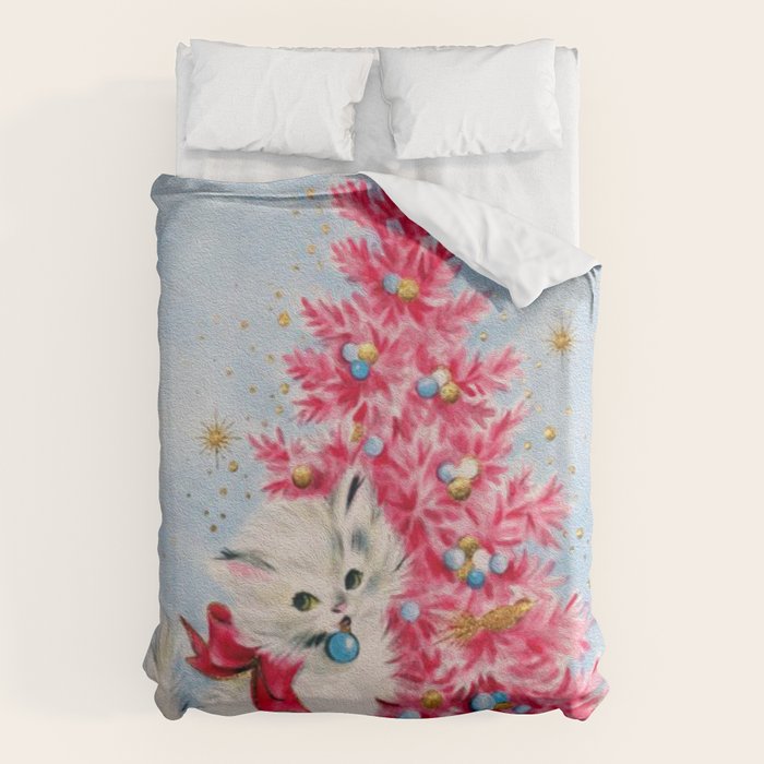 Retro Christmas, Vintage Christmas Kitten Duvet Cover Gallery Image 6