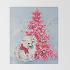 Retro Christmas, Vintage Christmas Kitten Throw Blanket Gallery Image 2