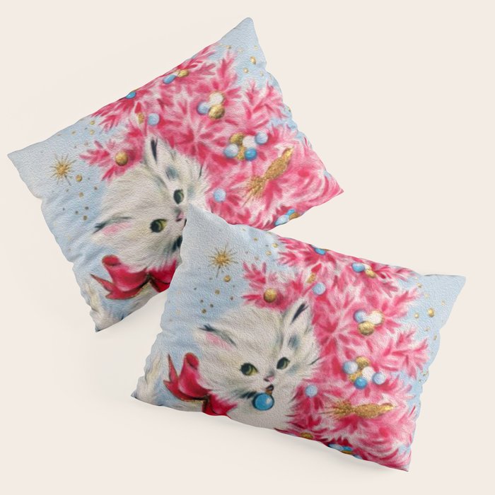 Retro Christmas, Vintage Christmas Kitten Pillow Sham