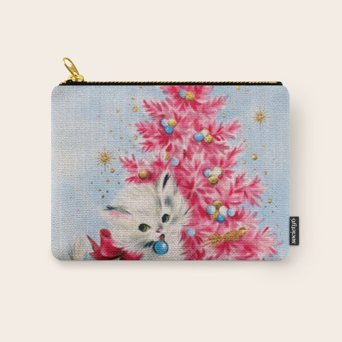 Retro Christmas, Vintage Christmas Kitten Carry All Pouch Gallery Image 1
