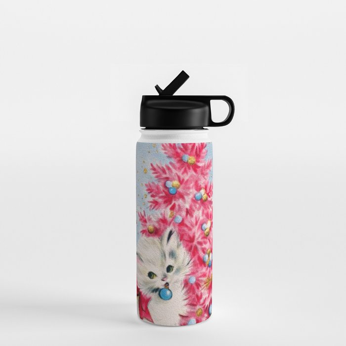 Retro Christmas, Vintage Christmas Kitten Water Bottle Gallery Image 1