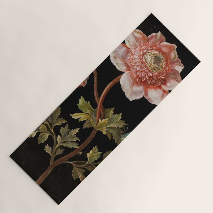 Peonies with a butterfly - Johann Christoph Bayer -1812- Antique Lifelike Botanical Nature Painting Yoga Mat Gallery Image 1