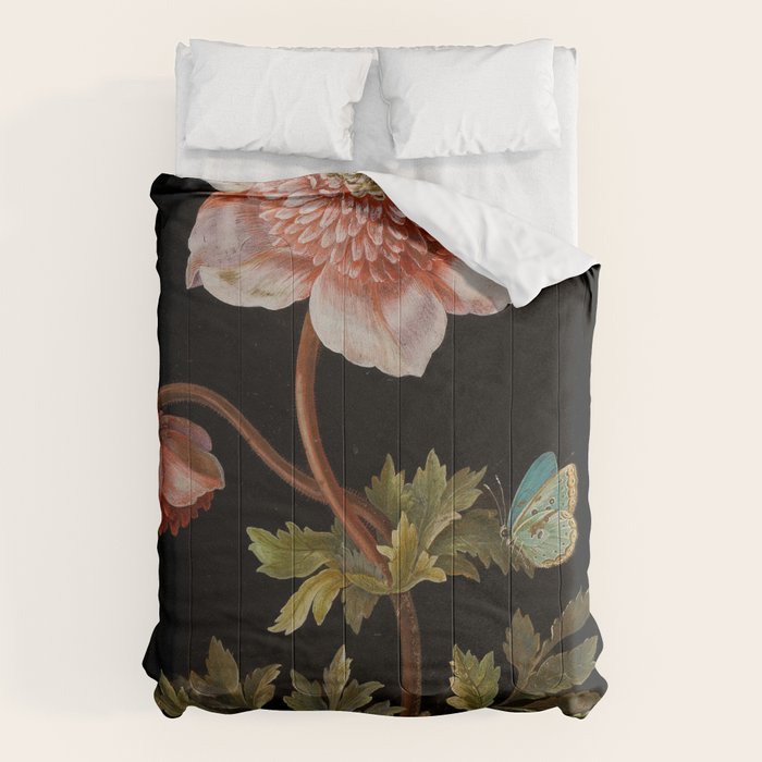 Peonies with a butterfly - Johann Christoph Bayer -1812- Antique Lifelike Botanical Nature Painting Comforter Gallery Image 6