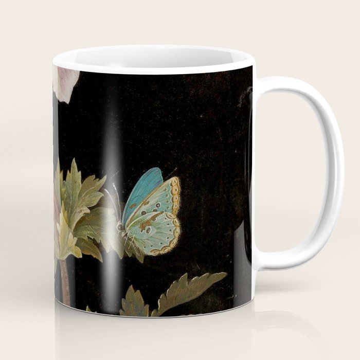 Peonies with a butterfly - Johann Christoph Bayer -1812- Antique Lifelike Botanical Nature Painting Coffee Mug Gallery Image 1