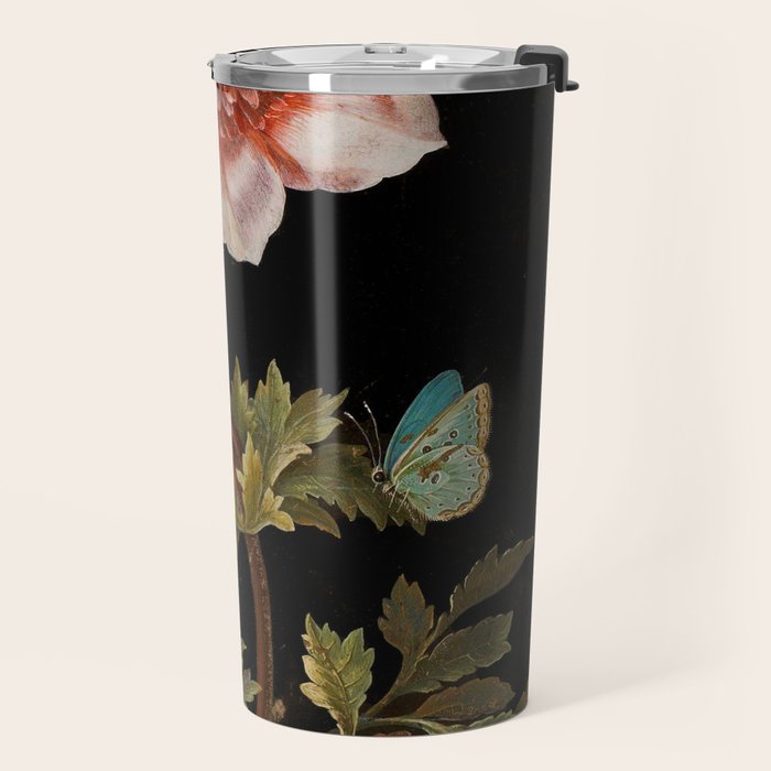 Peonies with a butterfly - Johann Christoph Bayer -1812- Antique Lifelike Botanical Nature Painting Travel Mug Gallery Image 2